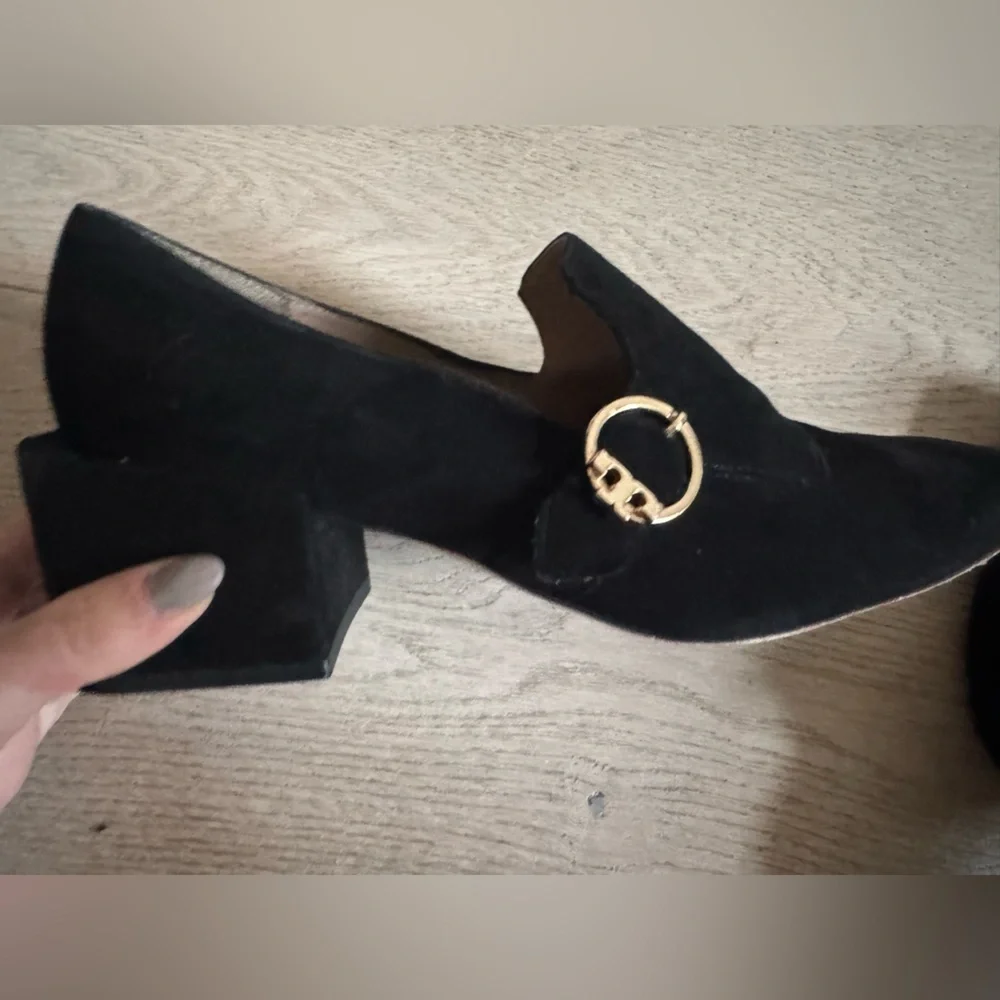 Tory Burch Women's Black Suede Tess Block-Heel Loafers Size 9